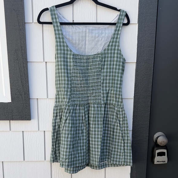 Cotton On High Neck Sage Green Plaid Dropwaist Mini Dress - Picture 2 of 8